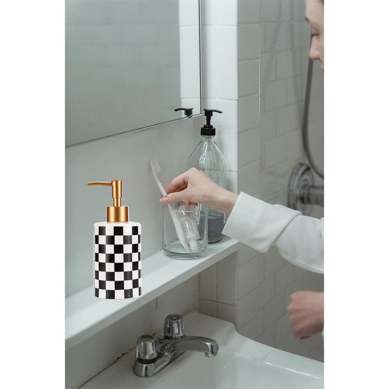 Checkered Soap Dispenser for Kitchen Bathroom Black & White, 1