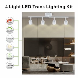 Arcfox 30W 4-Light LED Track Lighting Kit Ceiling Spotlight Fixture 3000K Warm White Dimmable Flexibly Rotatable Light Head for Kitchen Accent Task Lighting White (4 Head)