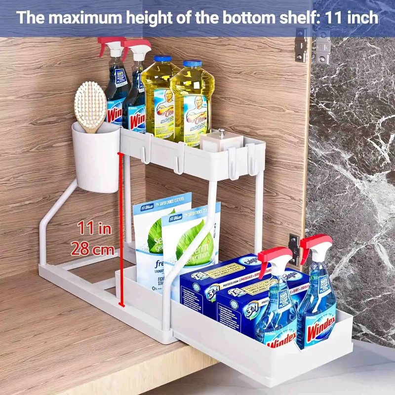 2-Tier Under Sink Organizer for Kitchen & Bathroom – Stainless