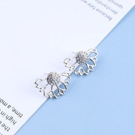 Erimberate Vintage Lotus Flower Ear Jackets Earrings Crystal Flower Studs Earrings Silver Rhinestone Lotus Earrings Two Ways Front Back Earrings Jewelry for Women and Girls Gifts