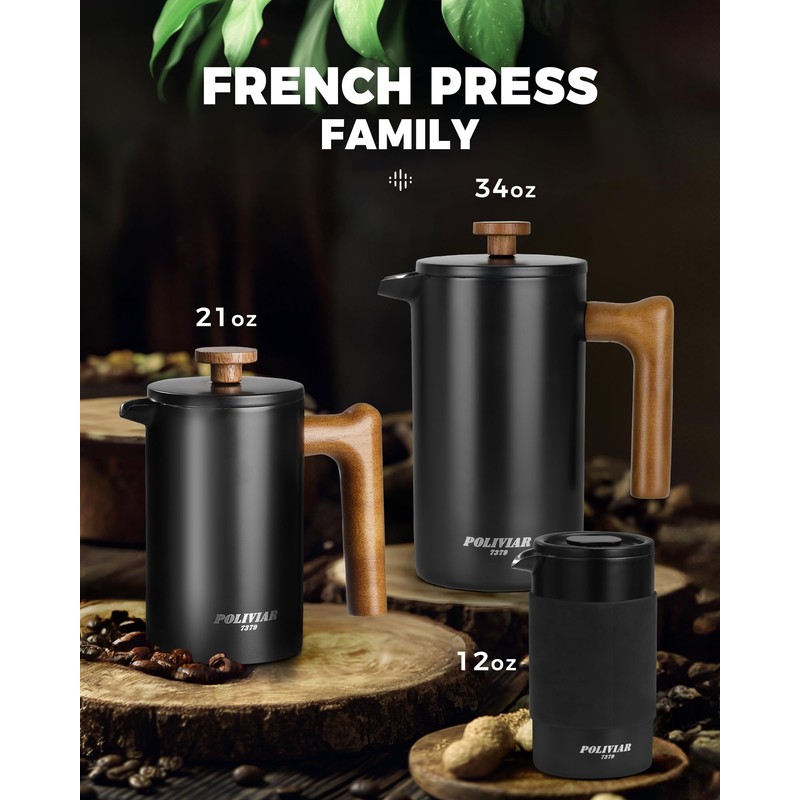 POLIVIAR French Press Coffee Maker, 21 oz Coffee Press with