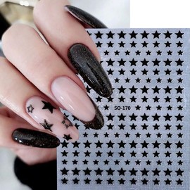 6 Sheets Star Nail Stickers for Nail Art Black White Gold Stars Nail Art Stickers 3D Self-Adhesive Celestial Nail Design Decals Rose Gold Silver Holographic Laser Pentagram Nail Decals for Women