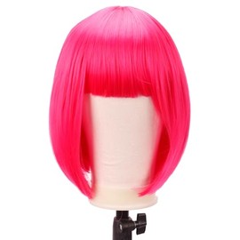 Cetiq Short Bob Hair Wigs 12" Straight with Flat Bangs Synthetic Colorful Cosplay Daily Party Wig for Women Natural As Real Hair (Hot Pink, 12inch)