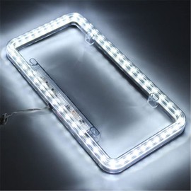 Follicomfy 12 V 54 LED Color Light License Plate Frame Acrylic Plastic License Plate Cover-White