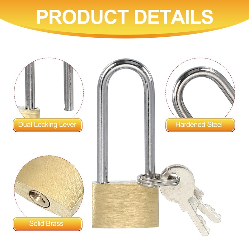 PATIKIL Solid Brass Padlocks 2", 2 Pcs Keyed Different Long