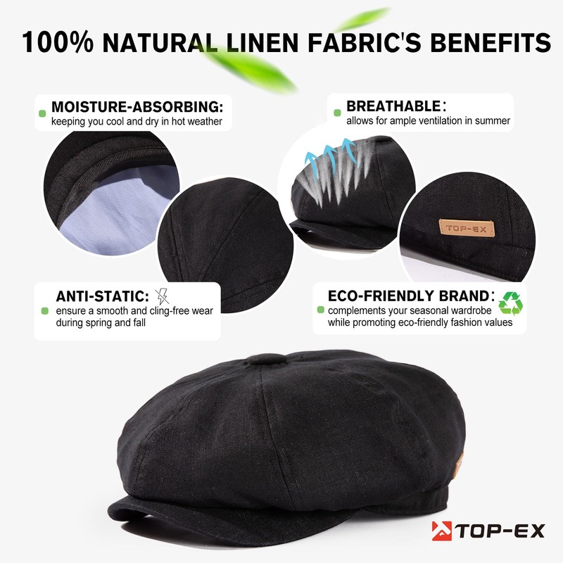 L/XL 100% Linen Big Extra Large Heads Men's 8 Panel