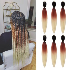 Pre Stretched Braiding Hair Extensions 26 Inch 6 Pcs Phoenixfly Ombre Braiding Hair Professional Crochet Braiding Hair for Box Braids Senegal Twist Hair Extensions(Black to Brown to Beige)