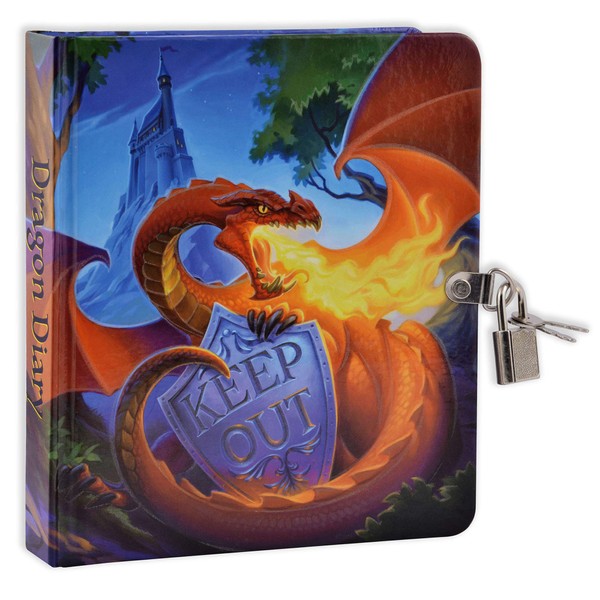 Keep Out Glow in The Dark 6.25" Lock and Key Dragon Diary for Kids, 208 Lined Pages