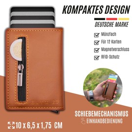 GERTHO SlimWallet 2.0 - Smart & Elegant with Coin Compartment + 12 Cards, Walnut Brown, Modern, minimalist