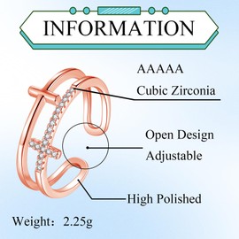 Bewenda Silver Women's Rings, 925 Sterling Silver Double Ring Infinity Wrap Ring with White Cubic Zirconia, Adjustable Minimalist Finger Rings, Simple Open Thumb Ring, Trendy Stacking Rings with Gift