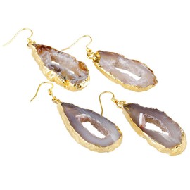 KYEYGWO Natural Agate Druze Earrings for Women, Healing Crystal Dangle Hook Earrings, Stone Earrings, Gemstone Earrings, Fashion Women Jewellery, agate druse, agate druse