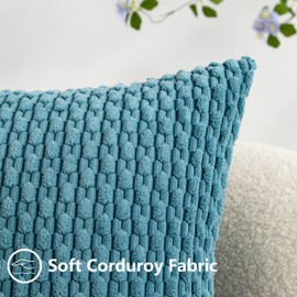 UGASA Soft Corduroy Pillow Covers Pack of 4 Boho Stripe Decorative Pillow Covers Pillowcases 20x20 Inch Home Decor Modern Farmhouse for Sofa Living Room Couch Bed, Light Blue