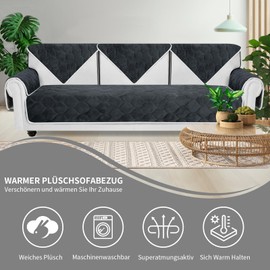Easy-Going Luxury Velvet Sofa Couch Cover 3 Seater, 1 Piece Non-Slip Sofa Cover Corner Sofa L U Shape, Washable Sofa Protection Dog Cat Sofa Chaise Lounge Cover, 70 x 180 cm / 28 x 70 inches, Dark