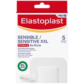 Elastoplast Sensitive XXL Dressings (5 Strips) | Large Plasters for Post-Operative and Everyday Acute Wounds | Extra Skin Friendly Sterile Dressings | Dermatologically approved | Bacteria Shield