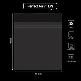 sdroceRyaM 7 inch Vinyl Record Outer Sleeves with Flap Clear Vinyl Record Sleeves Storage Protector for EP Album Covers, 25pcs