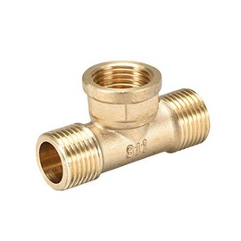 sourcing map Brass Tee Pipe Fitting G1/2 Male x G1/2 Female x G1/2 Male T-Shaped Adapter Pipe Coupler