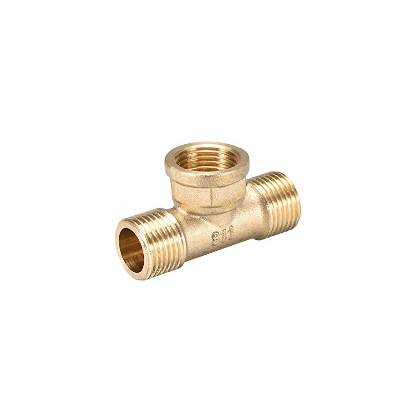 sourcing map Brass Tee Pipe Fitting G1/2 Male x G1/2