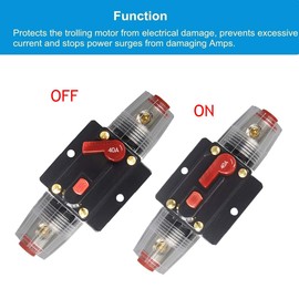 WOHHOM 30A 40A 50A 60A 80A 100A 150A Audio Circuit Breaker Auto Car Stereo Inline Fuse Holders Inverter, Manual Reset 12V-24V DC for Automotive Marine Boat Audio System Protection (40A)
