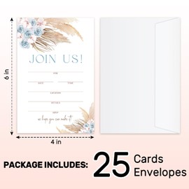 LETUROIA 25 Join Us Invitations with Envelopes, Boho Blue Floral Invites Cards for Wedding Reception Bridal or Baby Shower Engagement and Birthday Party Invitations 4 x 6 Invites - 09