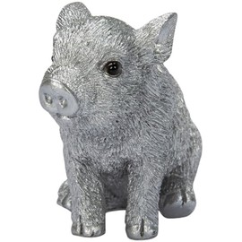 ウービア お座り銀色豚（ミニ） 5.3×2.5×4.3㎝ 人形 フィギュア 置き物 アニマル 動物 ガーデン 装飾 リアル かわいい ブタ H17195-13