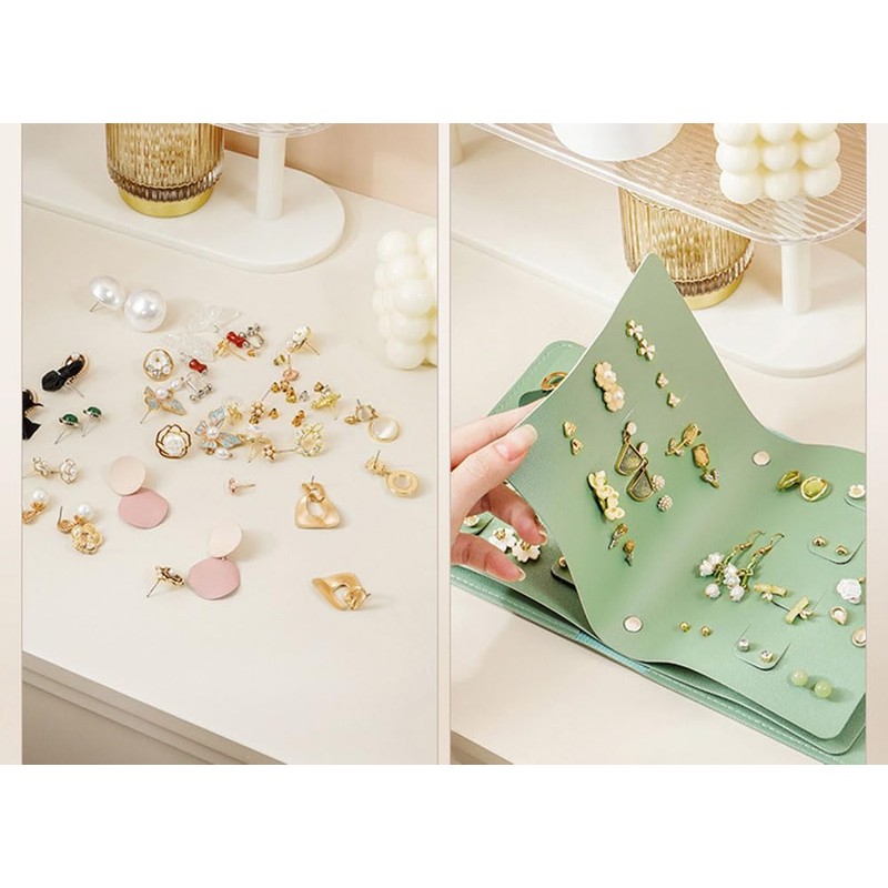 Bombinate Earrings, Storage, Portable, Fashionable, Leather Material, Foldable, (Pink)