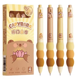 MOZXIRZ 4 Retractable Gel Pens - Cute Capybara Theme, Soft Grip, 0.5mm Black Ink, Kawaii Office & School Supplies for Girls & Boys