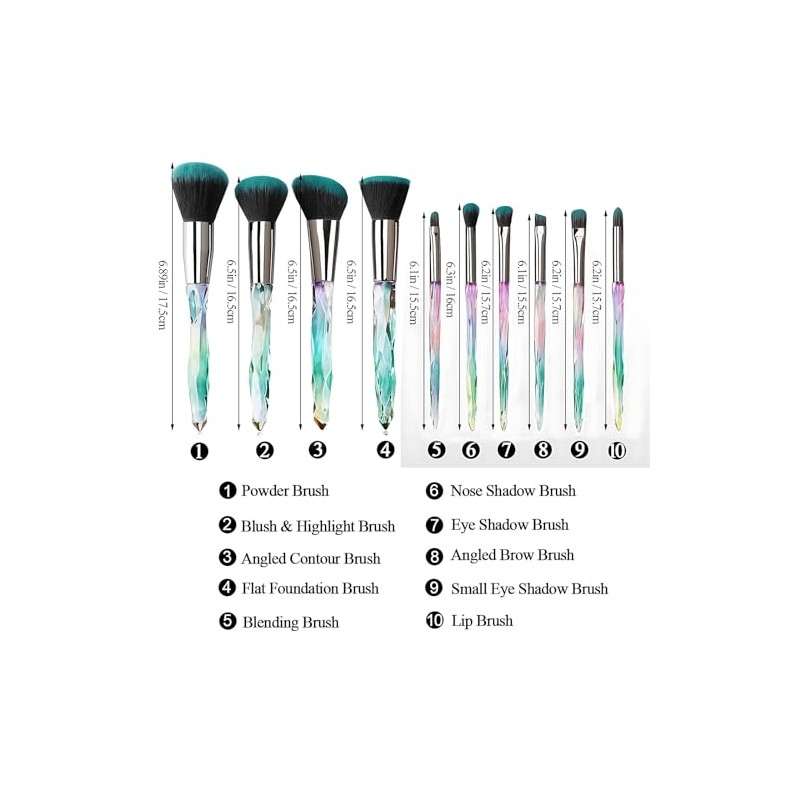 Kingtree Juego de 10 brochas de maquillaje de cristal, cerdas