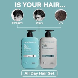 Hawthorne Juego de champú y acondicionador para hombre todo el día. Champú y acondicionador sin sulfato con aceite de aguacate puro y aloe para un cab