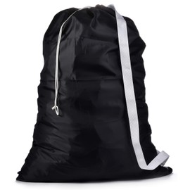 Handy Laundry Shoulder Strap Laundry Bag, Drawstring Locking Closure, Durable Material, Large Capacity, Heavy Duty Stitching, Hands Free Carrying, Perfect College Dorm, (Black, 30" x 40")