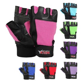 MRX Weight Lifting Leather Gloves Gym Fitness Training Glove with Long Wrist Strap (Pink, XLarge)