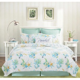 C&F Home Marlowe Sound King 3 Piece Quilt Set Cotton Reversible Machine Washable Lightweight Bedspread Coverlet King White