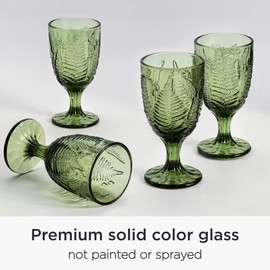QELVIO Green Glass Goblets Set of 4-10 oz Vintage Glassware Decorative Wine Glasses, Colored Cute Goblet Drinking Cups, Unique Textured Water Cup Sets, Colorful Aesthetic Pretty Drinkware Gifts