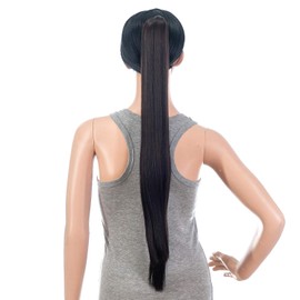 SWACC 28-Inch Long Straight Claw Clip Ponytail Extensions Synthetic Hair Extensions Ponytail Jaw Clip Hair Pieces for Women (Chestnut Brown-6#)