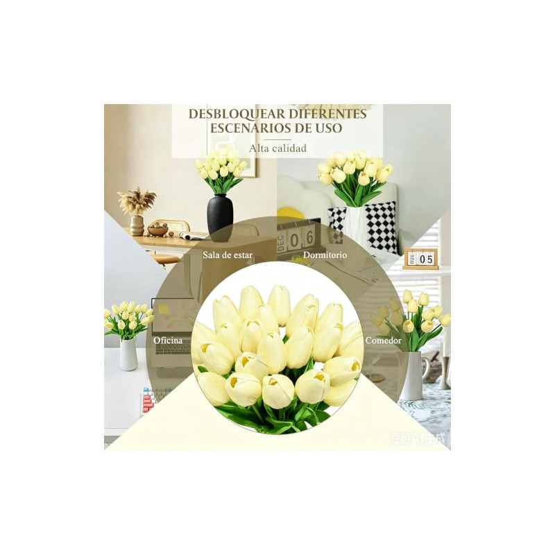 Tulipanes Artificiales Decoracion,24 Pack Flores Artificiales Con Pegamento
