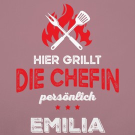 Geschenk mit Namen personalisiert by Shirtracer - Apron - Barbecue Apron for Women - Hier grillt die Chefin Personally with Name - Funny Barbecue Women, 6 Pink