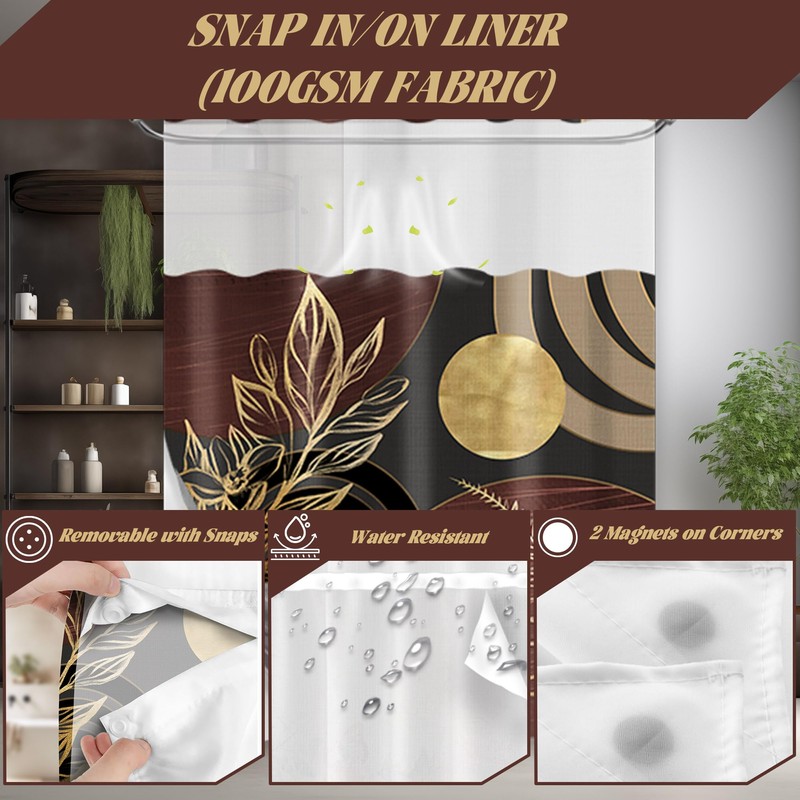 DLTAY Dark Brown and Black Hookless Shower Curtain with Snap