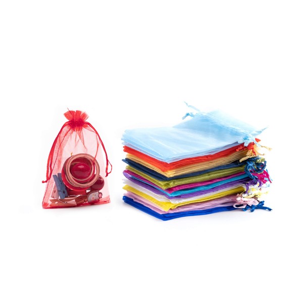 Volanic 100PCS 4X6 Inch Sheer Drawstring Organza Gift Bag Jewelry Pouch Party Wedding Favor Candy Bags Christmas 20 Color Mix