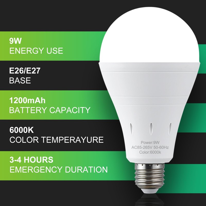 DEBAOBULB 6 Pack Rechargeable Emergency Light Bulbs, Battery Powered Energy