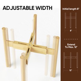 MUDEELA 2 Pack Adjustable Plant Stand Indoor, Bamboo Plant Stand 8 to 12 Inches, Single Floor Plant Stand for Indoor Plants, Natural Planter Stand for Indoor Plants, Pot Plant Not Included