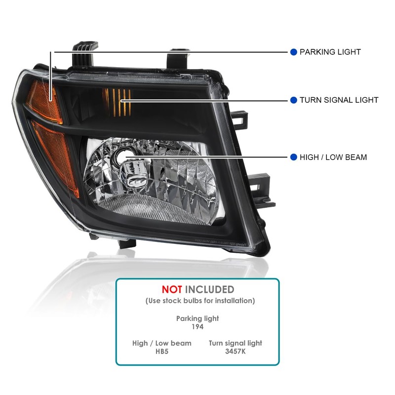 Spec-D Tuning Black Replacement Headlights Compatible with 2005-2008 Nissan Frontier,