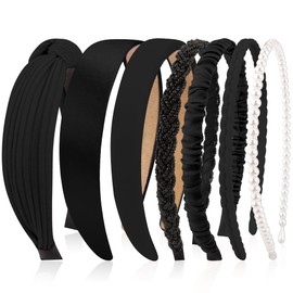 AHONEY AHONEY 7 Pack Black Headbands for Women Girls Headbands Non Slip Hairbands Cute Hair Accessories Multi-style Headband Pack Diademas Para Mujer (Black)