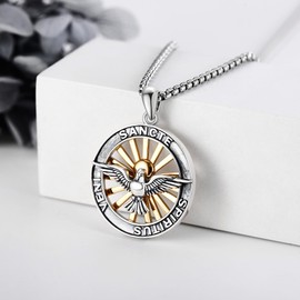 VENACOLY Holy Spirit Necklace Sterling Silver Doves Pendant Necklace Religious Jewellery Gift for Women Men, Sterling Silver, No Gemstone
