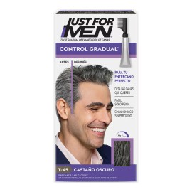 Just For Men Tinte Just For Men Control Gradual T-45, Castaño Oscuro, para un entrecano perfecto, Sin amoniaco, Sin peróxido, hasta para 3 aplicaciones, con un peine aplicador