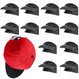 MEYDLL Hat Organiser, Pack of 12 Hat Holders, Cap Holder Wall, Hat Hooks for Wall Mounting, Coat Hooks, Hat Organiser for Various Hats, Headphones, Keyrings, Scarves (Black)