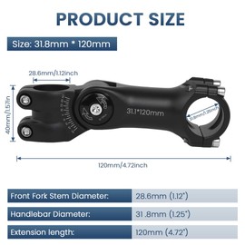 AOOSA Bicycle Stem Adjustable, 31.8 mm x 120 mm Handlebar Riser Bicycle, ± 60° Adjustable Aluminium Handlebar Stem, Hexagonal Hole Design, Bicycle Handlebar Stem Extender for Road Bike, Mountain Bike