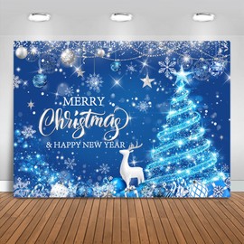 Mocsicka Merry Christmas Backdrop Large Blue Merry Christmas Party Decorations Banner Happy New Year Backdrop Christmas Xmas for Family Festival Photo Backgorund (Blue, 7x5ft(82"x60"))