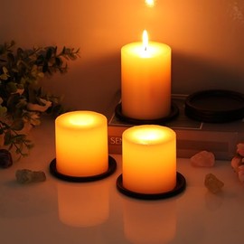 OwnMy - 3 portavelas de hierro para velas de pilar, platos y bandejas de metal de 3 pulgadas, pequeños soportes redondos para velas elegantes bases para mesas de comedor de boda, color negro