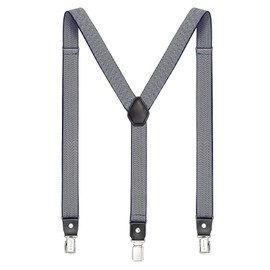DonDon Men's Narrow 2.5 cm Braces with 3 Extra Strong Y Shaped Braces Clips - Elastic and Adjustable Length, Herringbone Dark Blue, Unit size