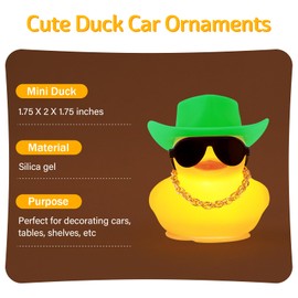 wonuu Yellow Rubber Duck with Light Glowing Rubber Ducks, Car Accessories Ornament Dashboard Decoration Home Decor with Sunglasses Necklace Cowboy Hat, Green