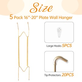 Bilillo 5 Pack Plate Hangers for the Wall, Suitable for 16-20 inch Art Plate, Stainless Steel Invisible Heavy Duty Wire Plate Holder with Wall Hooks, Plate Hangers for Displaying Plates, Platter, Dish